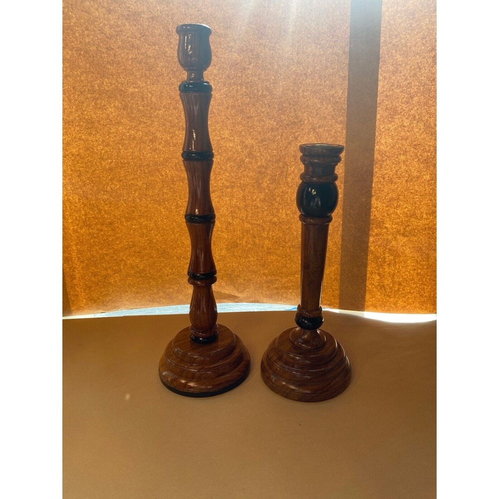 Bombay Company Wood Candlestick Holders Set of 2 Brown Home Decor